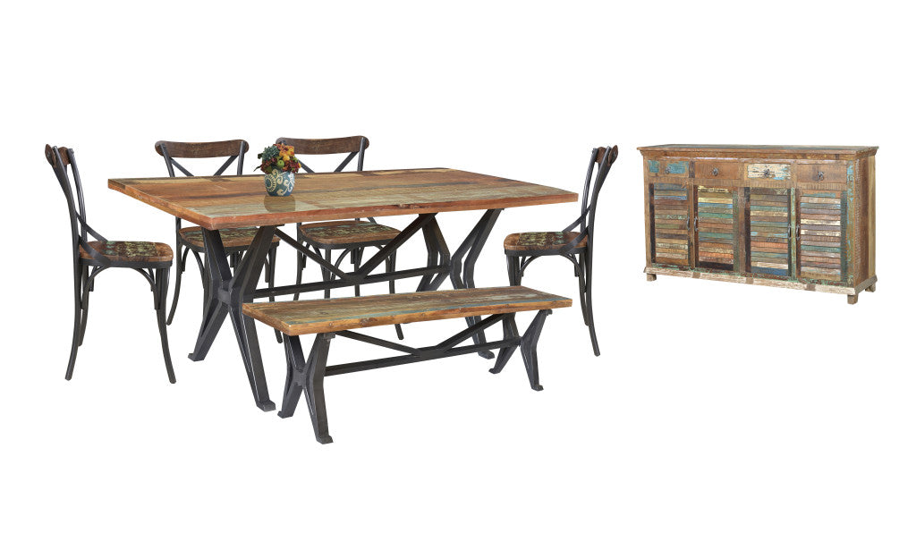72" Brown And Black Solid Wood And Metal Dining Table