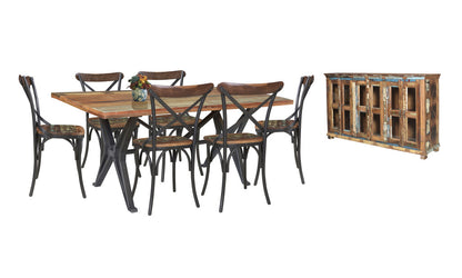 72" Brown And Black Solid Wood And Metal Dining Table