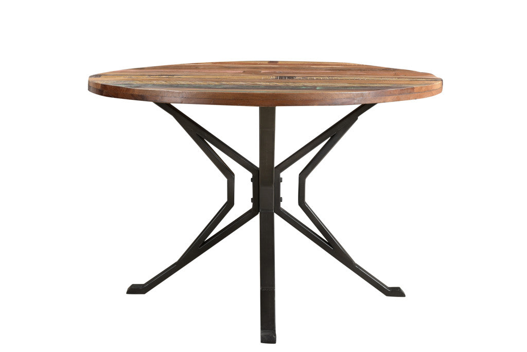 48" Brown And Black Solid Wood And Metal Dining Table