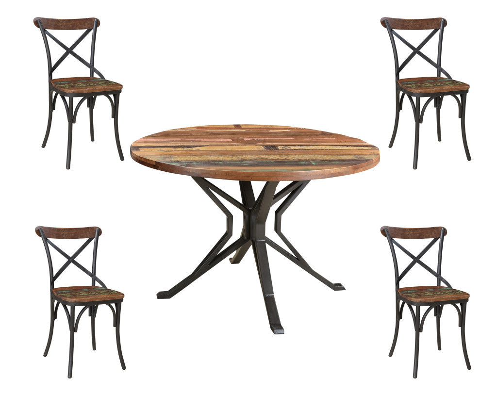 48" Brown And Black Solid Wood And Metal Dining Table