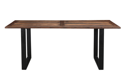 78" Dark Brown And Black Solid Wood And Metal Dining Table