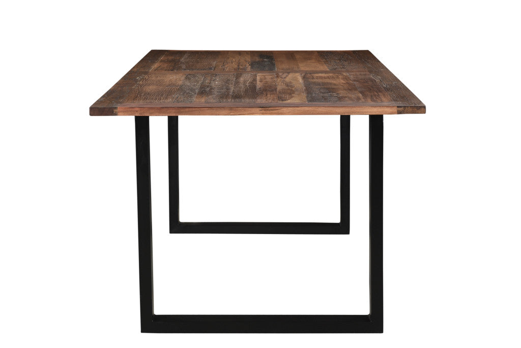 78" Dark Brown And Black Solid Wood And Metal Dining Table