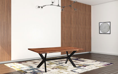 81" Brown And Black Solid Wood And Metal Dining Table