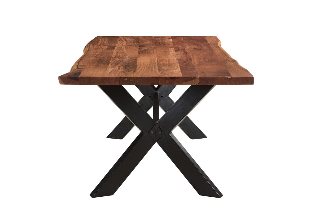 81" Brown And Black Solid Wood And Metal Dining Table