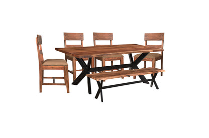 81" Brown And Black Solid Wood And Metal Dining Table