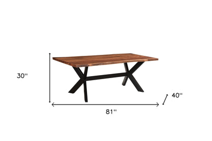 81" Brown And Black Solid Wood And Metal Dining Table