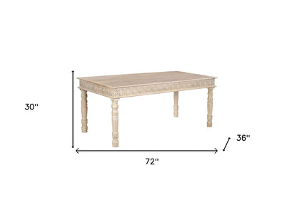72" White Solid Wood Dining Table