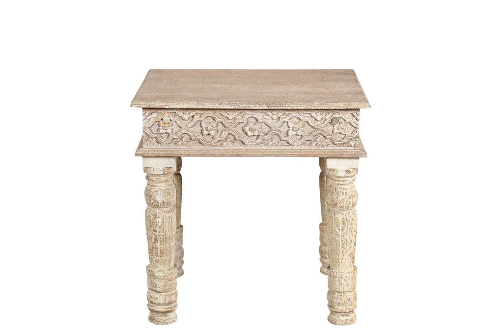 24" White Solid Wood End Table