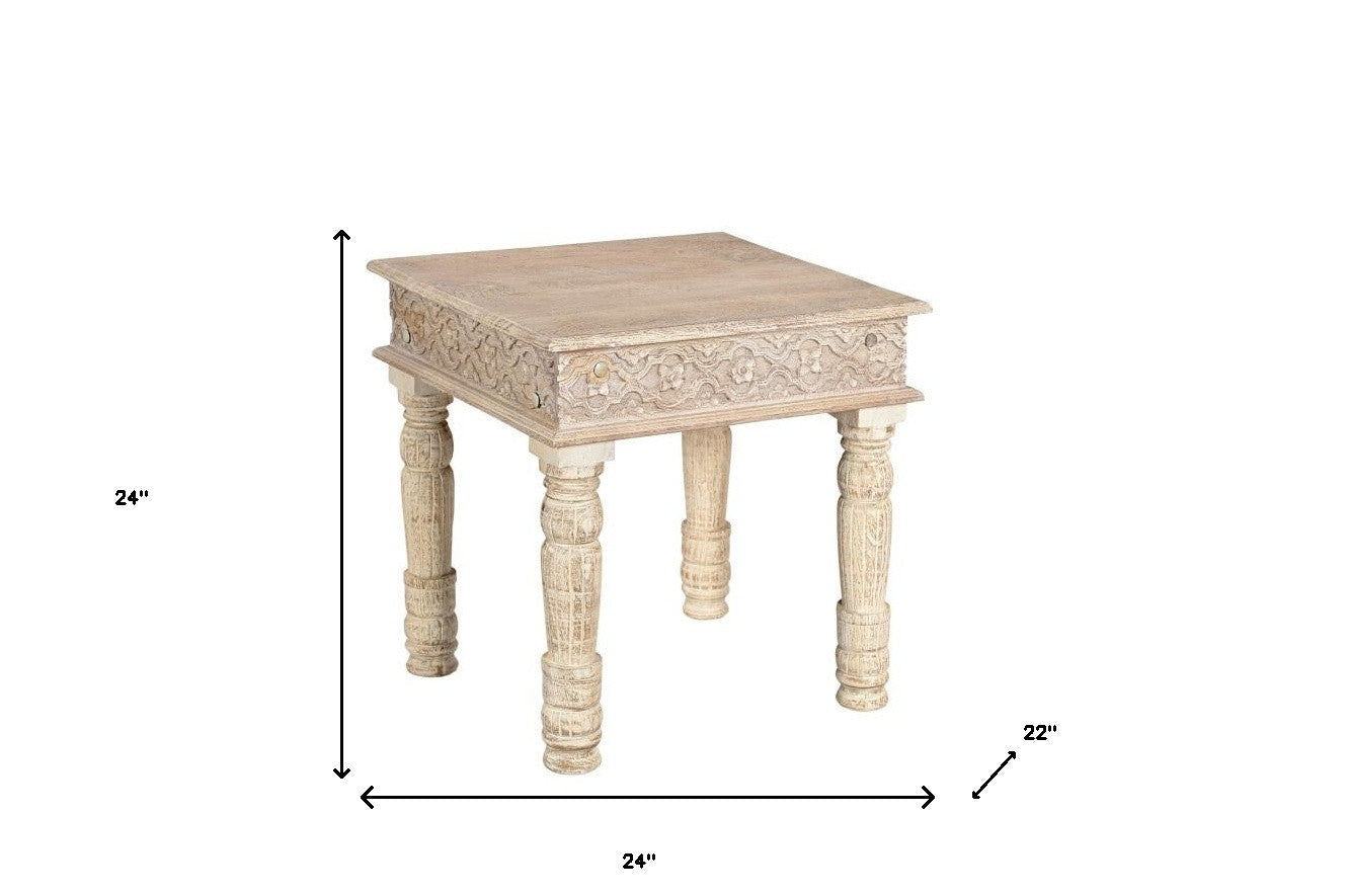 24" White Solid Wood End Table