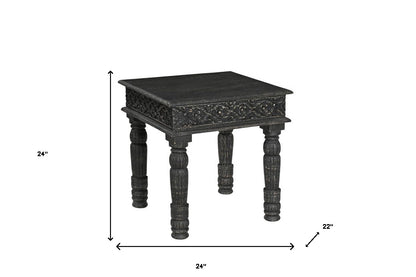 24" Black Solid Wood End Table