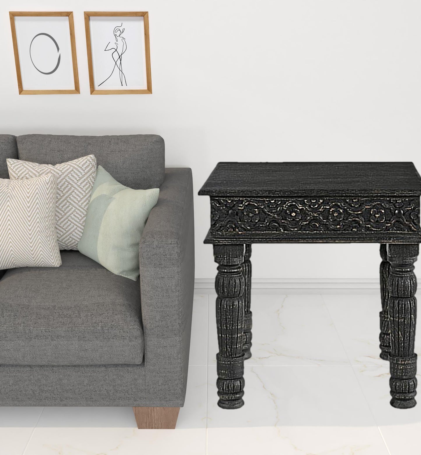 24" Black Solid Wood End Table