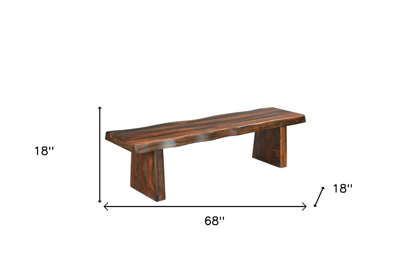 68" Dark Brown Solid Wood Dining Bench