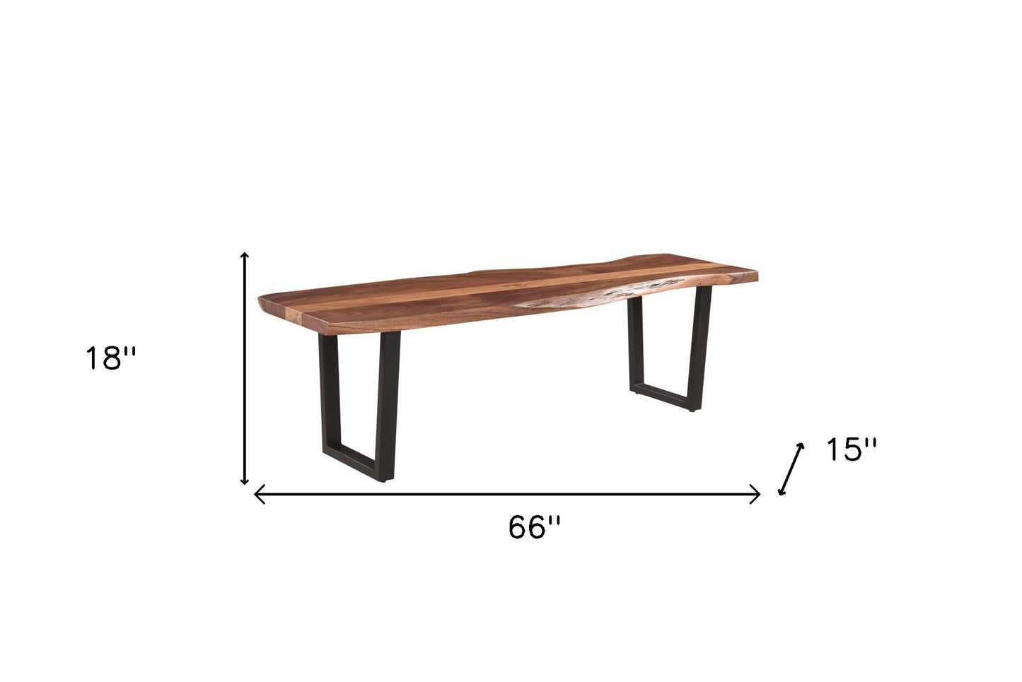 66" Brown And Black Solid Wood Dining bench