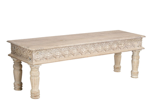 58" White Distressed Solid Wood Dining bench