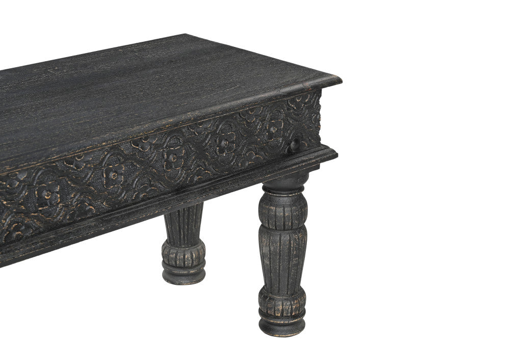 58" Black Distressed Solid Wood Dining bench