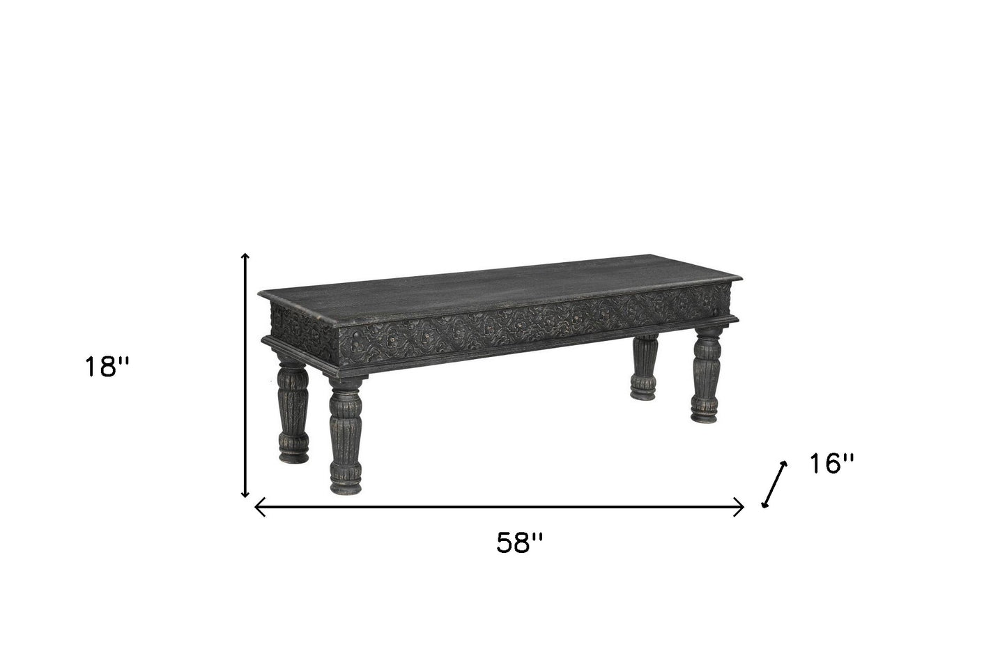 58" Black Distressed Solid Wood Dining bench