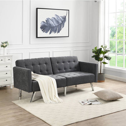 75" Dark Gray Linen And Silver Sleeper Futon Convertible