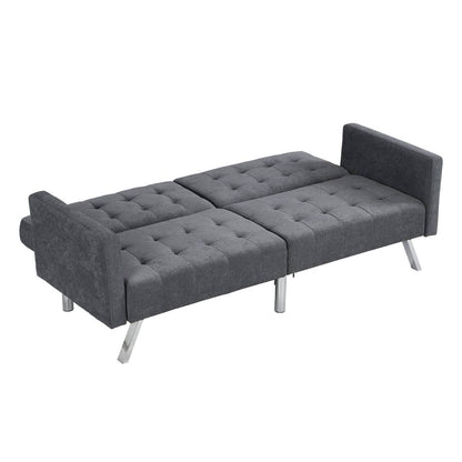 75" Dark Gray Linen And Silver Sleeper Futon Convertible