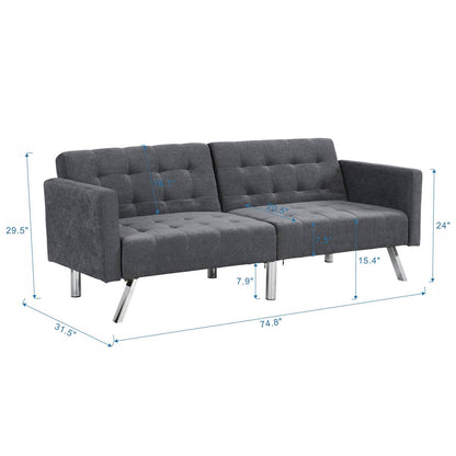 75" Dark Gray Linen And Silver Sleeper Futon Convertible