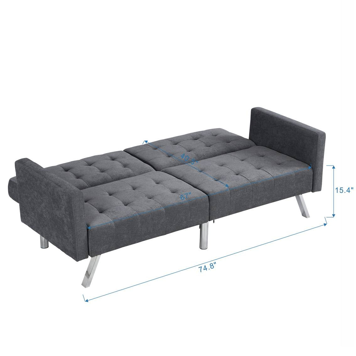 75" Dark Gray Linen And Silver Sleeper Futon Convertible