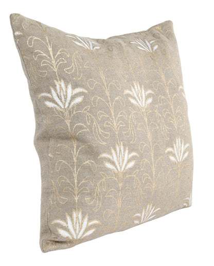 20" X 20" Beige Linen Floral Zippered Pillow