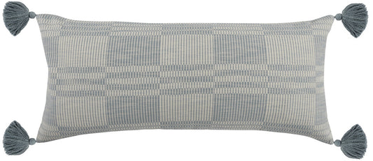 16" X 36" Blue 100% Cotton Plaid Zippered Pillow