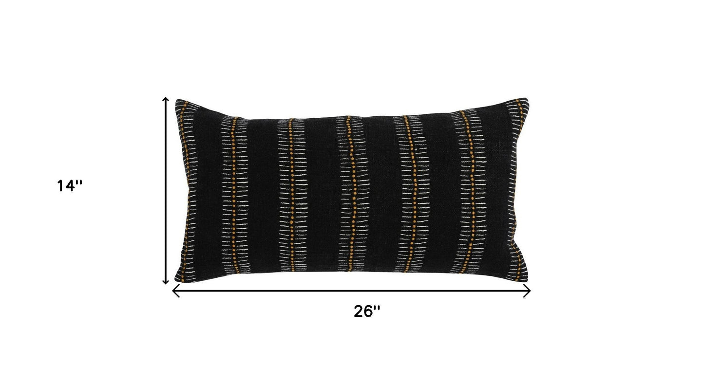 14" X 26" Black Linen Striped Zippered Pillow