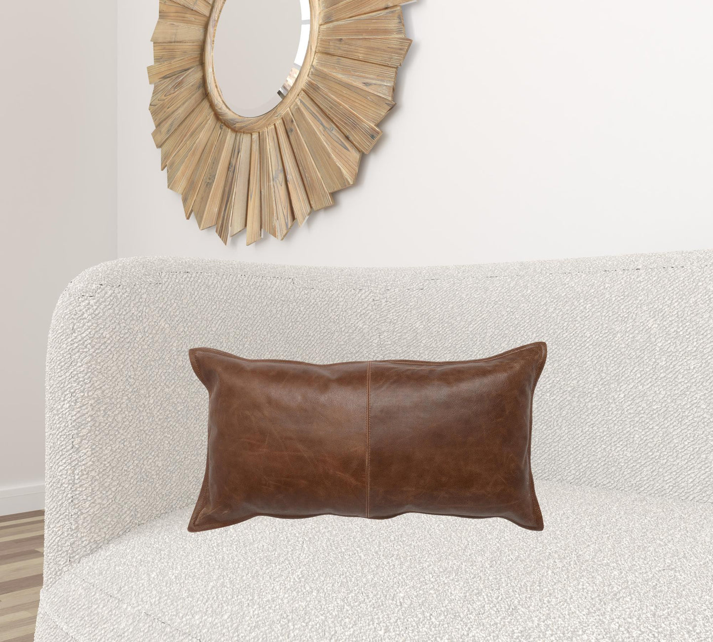 14" X 26" Brown Leather Zippered Pillow