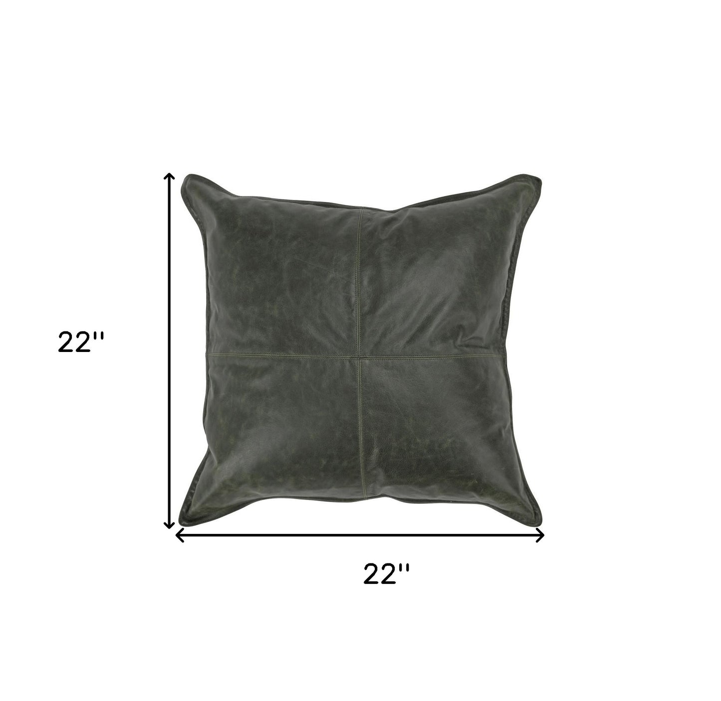 22" X 22" Green Leather Zippered Pillow