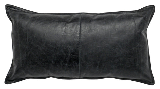 14" X 26" Black Leather Zippered Pillow
