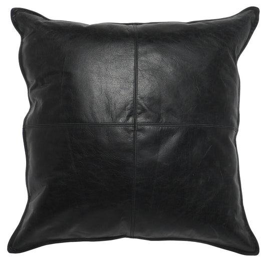 22" X 22" Black Leather Zippered Pillow