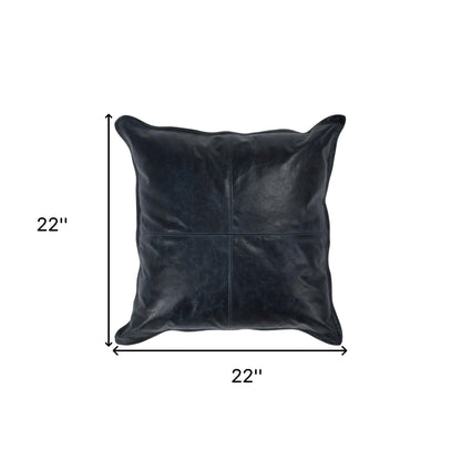 22" X 22" Blue Leather Zippered Pillow