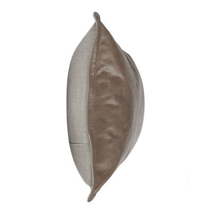 14" X 26" Taupe Leather Zippered Pillow