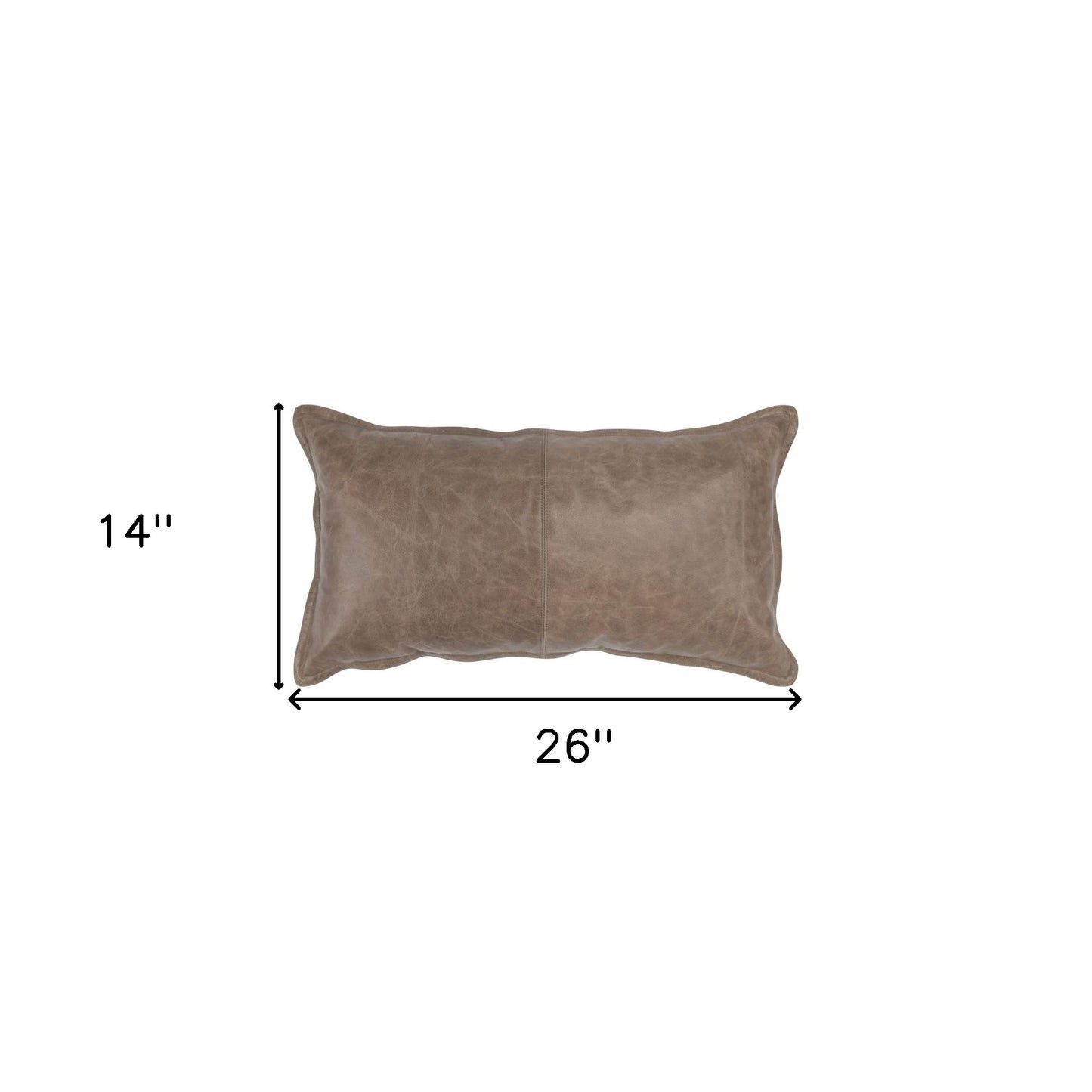 14" X 26" Taupe Leather Zippered Pillow