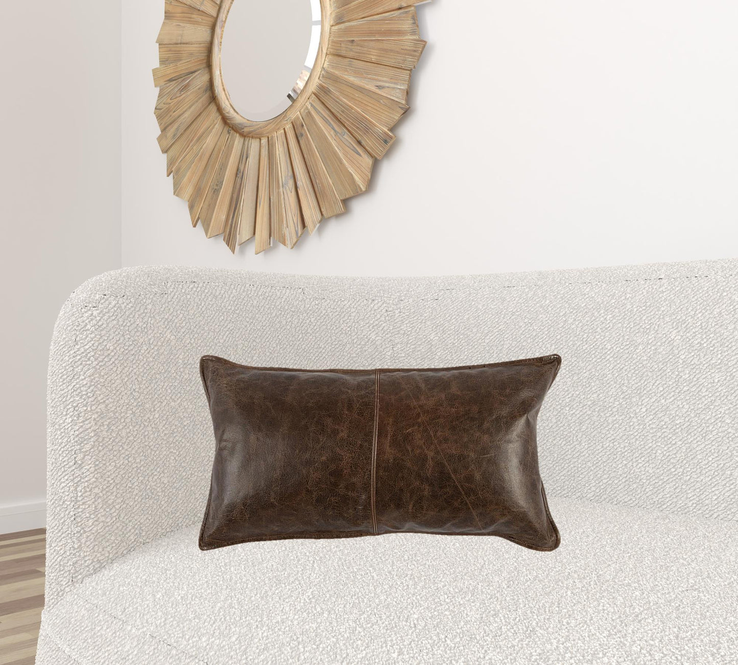 14" X 26" Brown Leather Zippered Pillow