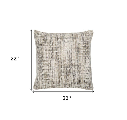 22" X 22" Taupe Linen, Viscose Plaid Zippered Pillow