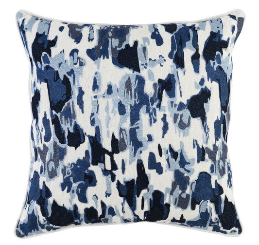 22" X 22" Blue Cotton Blend Abstract Zippered Pillow