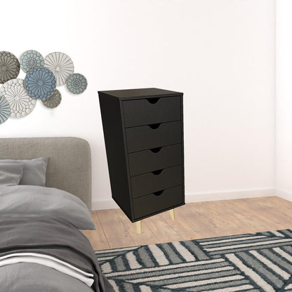 16" Black Solid Wood Five Drawer Lingerie Chest