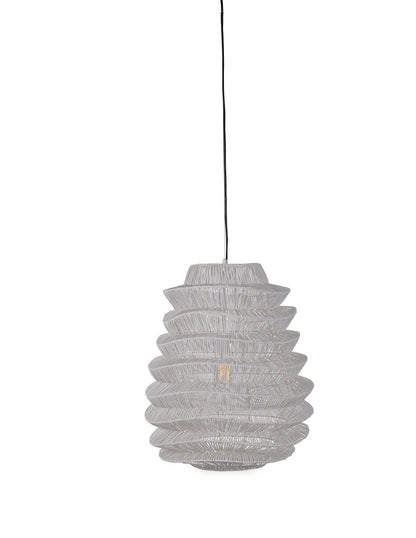 Single Rattan Dimmable Ceiling Light With White Shades