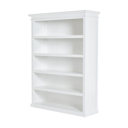 77" Antiqued White Solid Wood Five Tier Standard Bookcase