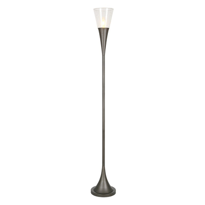 71" Steel Torchiere Floor Lamp With Clear Seeded Glass Cone Shade