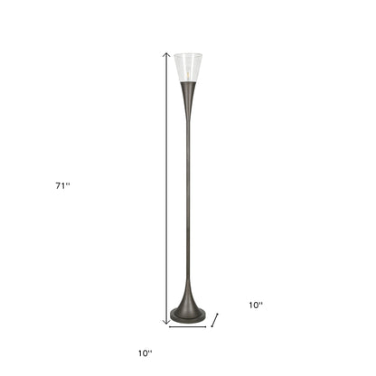 71" Steel Torchiere Floor Lamp With Clear Seeded Glass Cone Shade