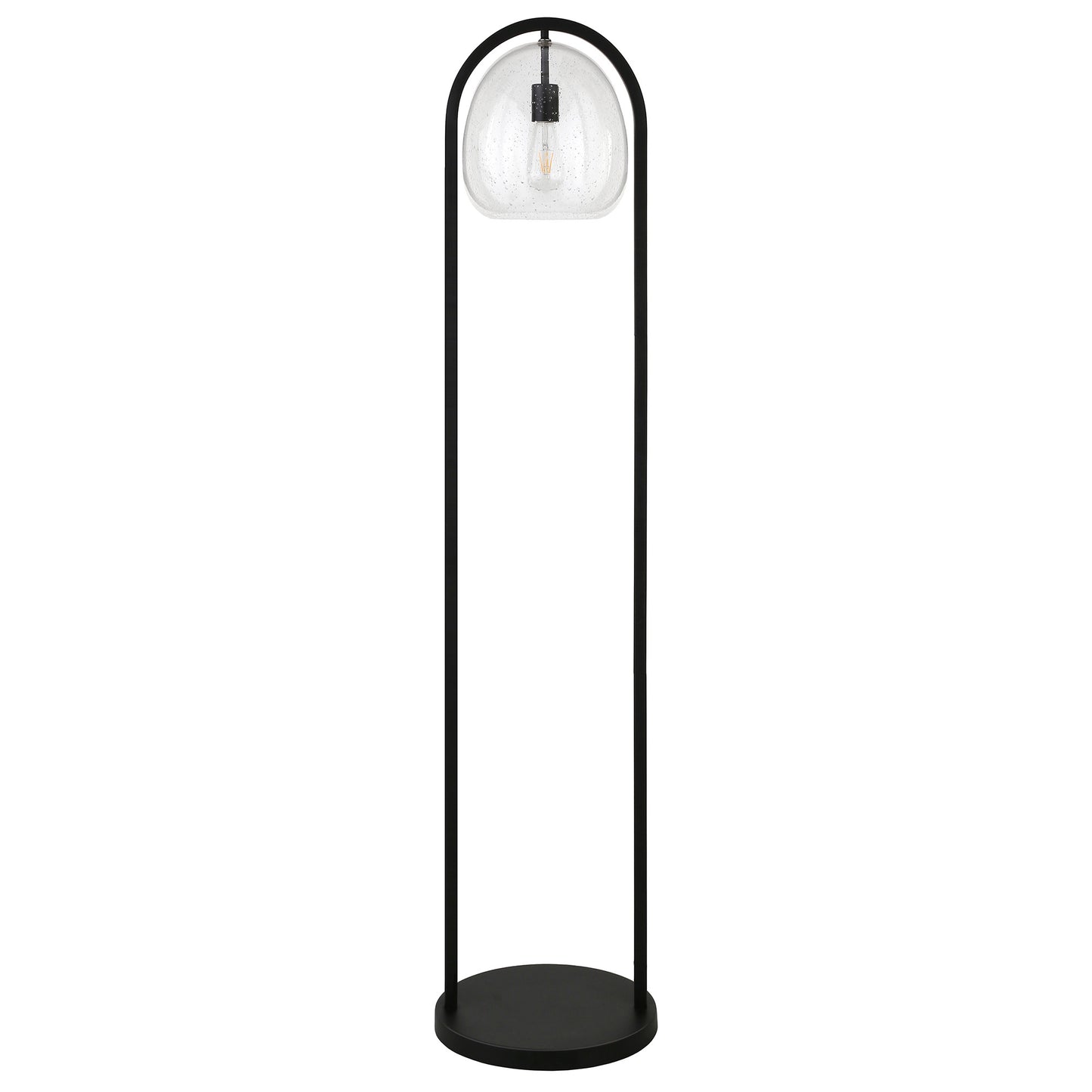 65" Black Column Floor Lamp With Clear Seeded Glass Globe Shade