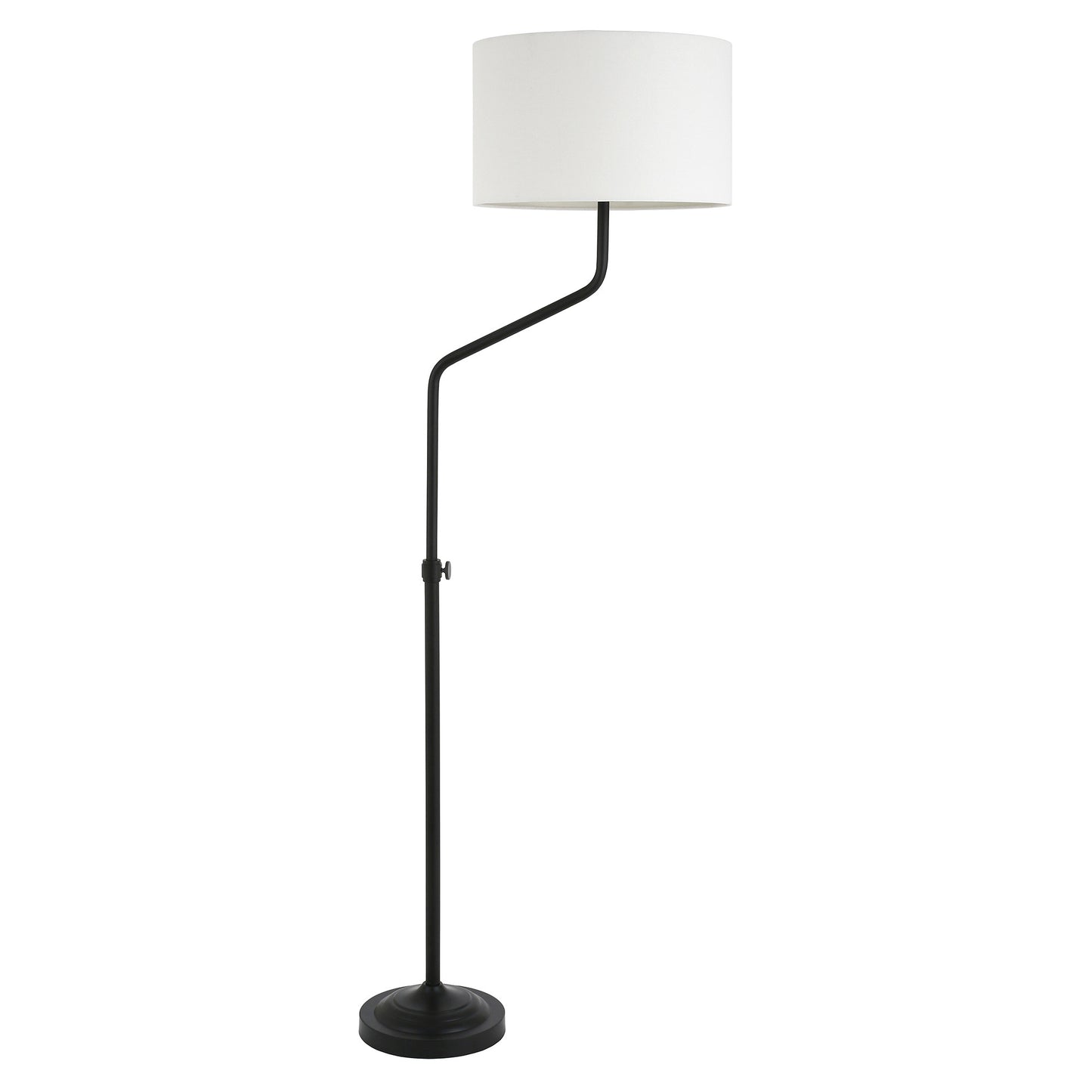 66" Black Adjustable Floor Lamp With White Frosted Glass Drum Shade