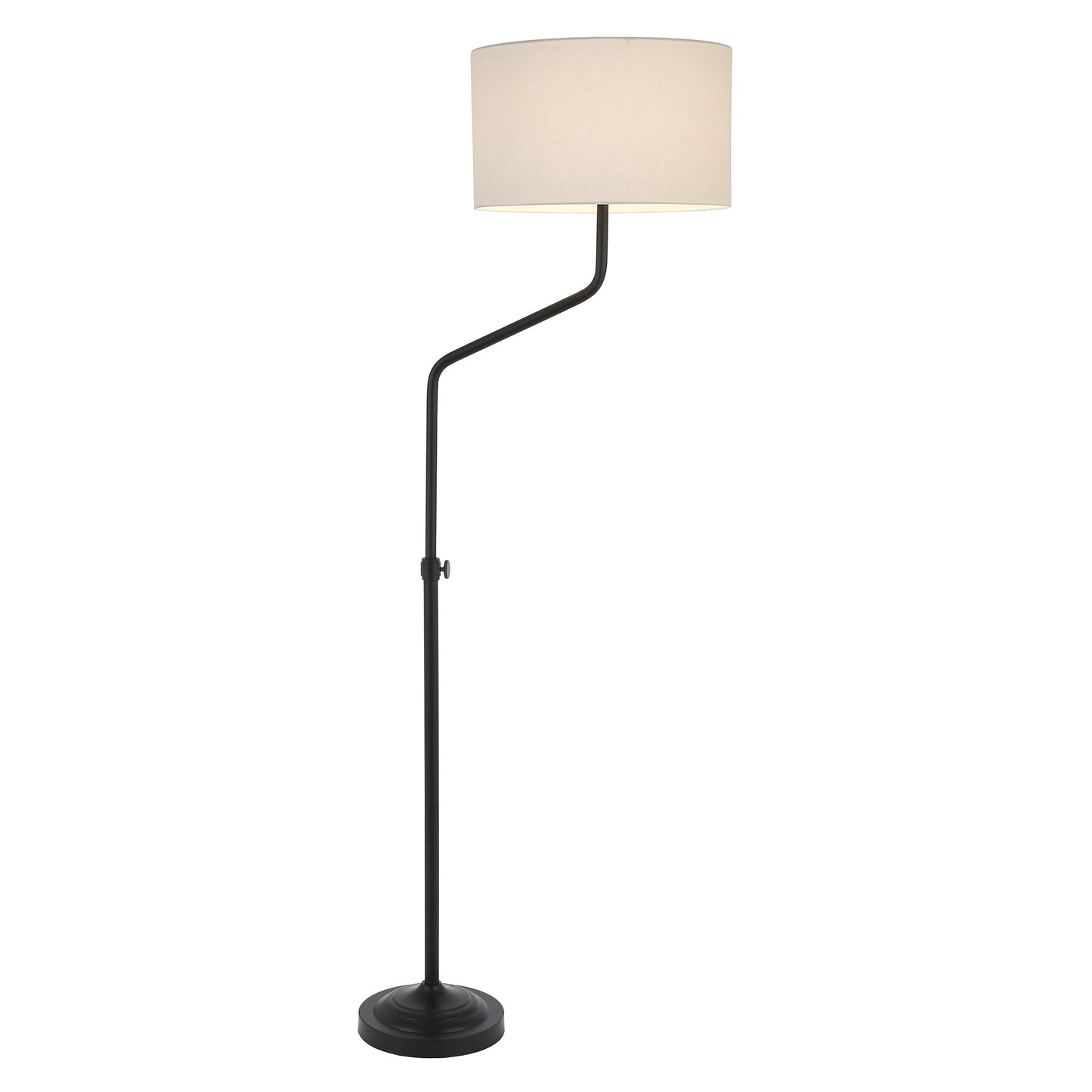66" Black Adjustable Floor Lamp With White Frosted Glass Drum Shade