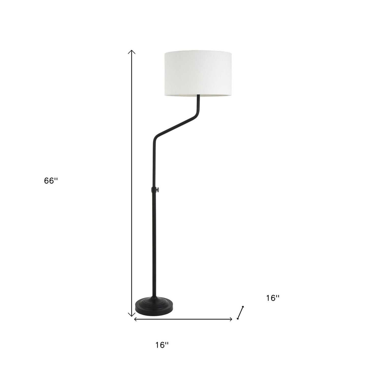 66" Black Adjustable Floor Lamp With White Frosted Glass Drum Shade