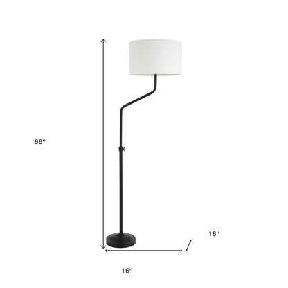 66" Black Adjustable Floor Lamp With White Frosted Glass Drum Shade