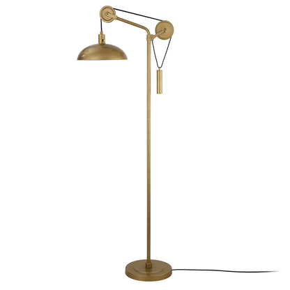 72" Brass Reading Floor Lamp With Brass Dome Shade