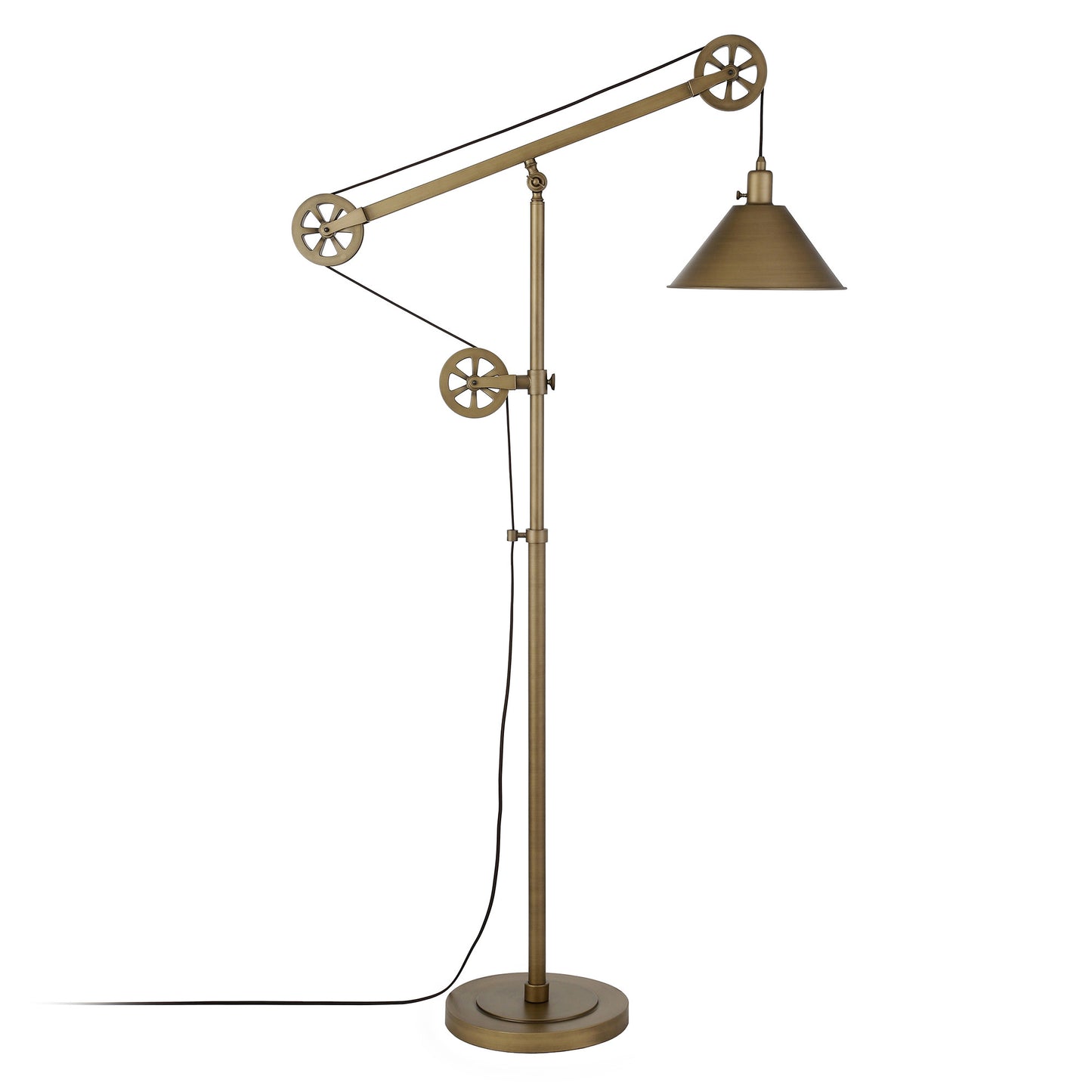 70" Brass Reading Floor Lamp With Gold Cone Shade