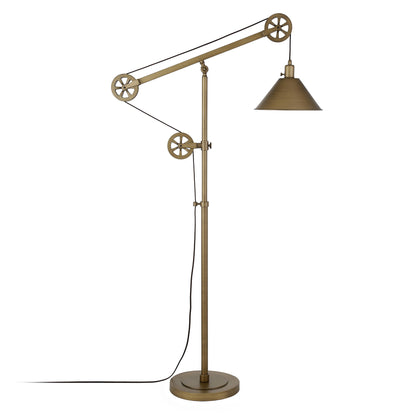70" Brass Reading Floor Lamp With Gold Cone Shade